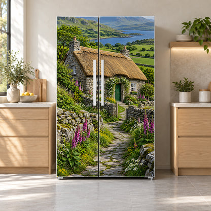 Irish Stone Cottage fridge wrap on a side-by-side refrigerator