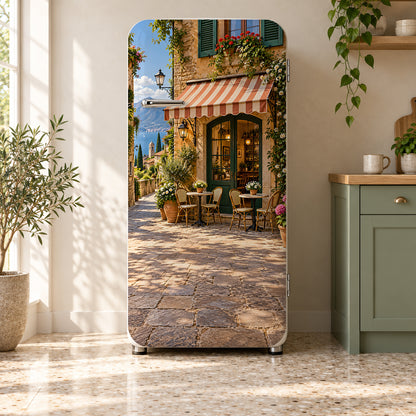 Italian Street Cafe fridge wrap on a retro refrigerator