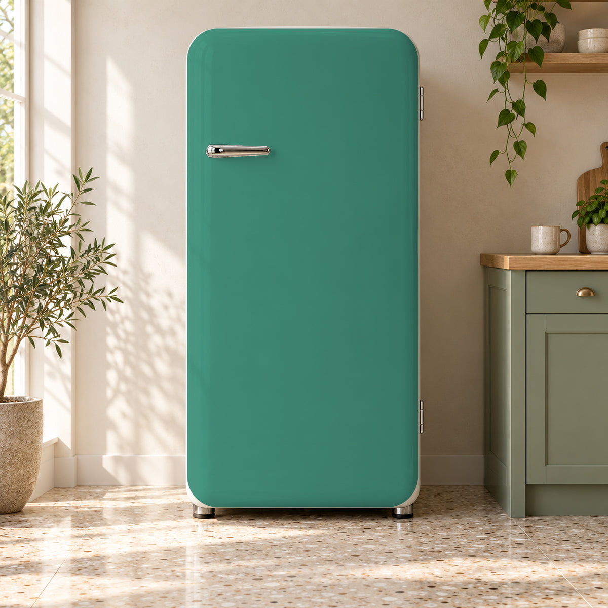 Jade Green fridge wrap on a retro refrigerator