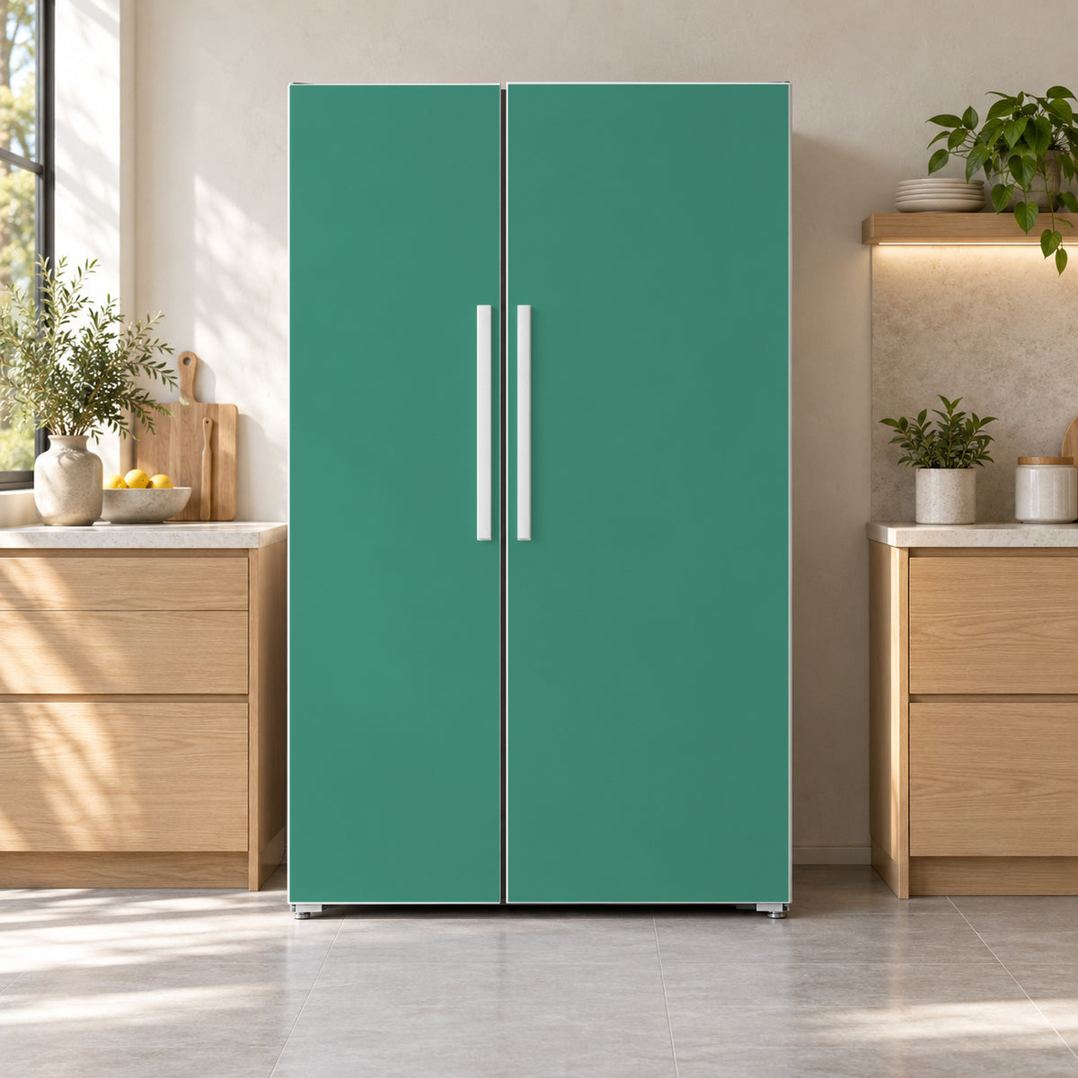 Jade Green fridge wrap on a side-by-side refrigerator