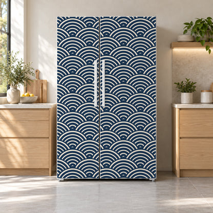 Japanese Seigaiha Waves fridge wrap on a side-by-side refrigerator