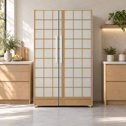 Japanese Shoji Doors fridge wrap on a side-by-side refrigerator