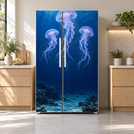 Jellyfish fridge wrap on a side-by-side refrigerator