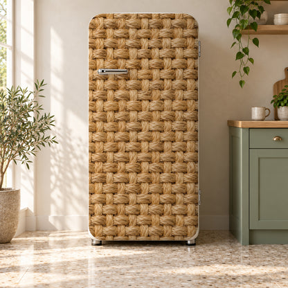 Jute Basketweave fridge wrap on a retro refrigerator