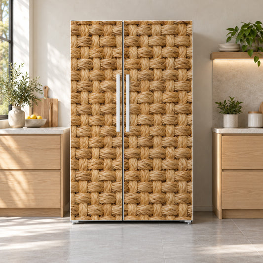 Jute Basketweave fridge wrap on a side-by-side refrigerator