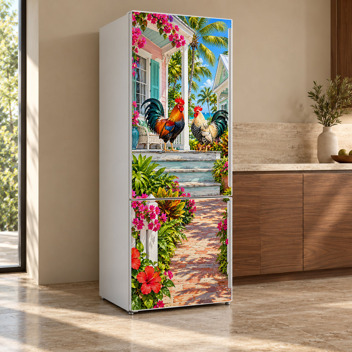 Key West Conch Houses fridge wrap, refrigerator shown at an angle