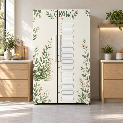 Kids Growth Chart fridge wrap on a side-by-side refrigerator