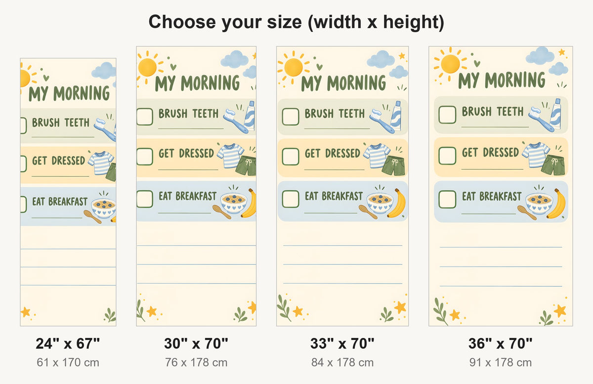 Kids Morning Routine Chart fridge wrap available sizes 24, 30, 33 and 36 inch