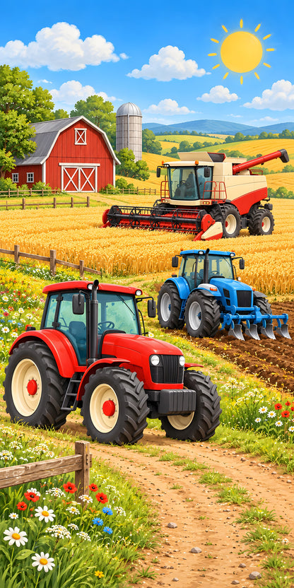 Kids Tractors on the Farm fridge wrap full design