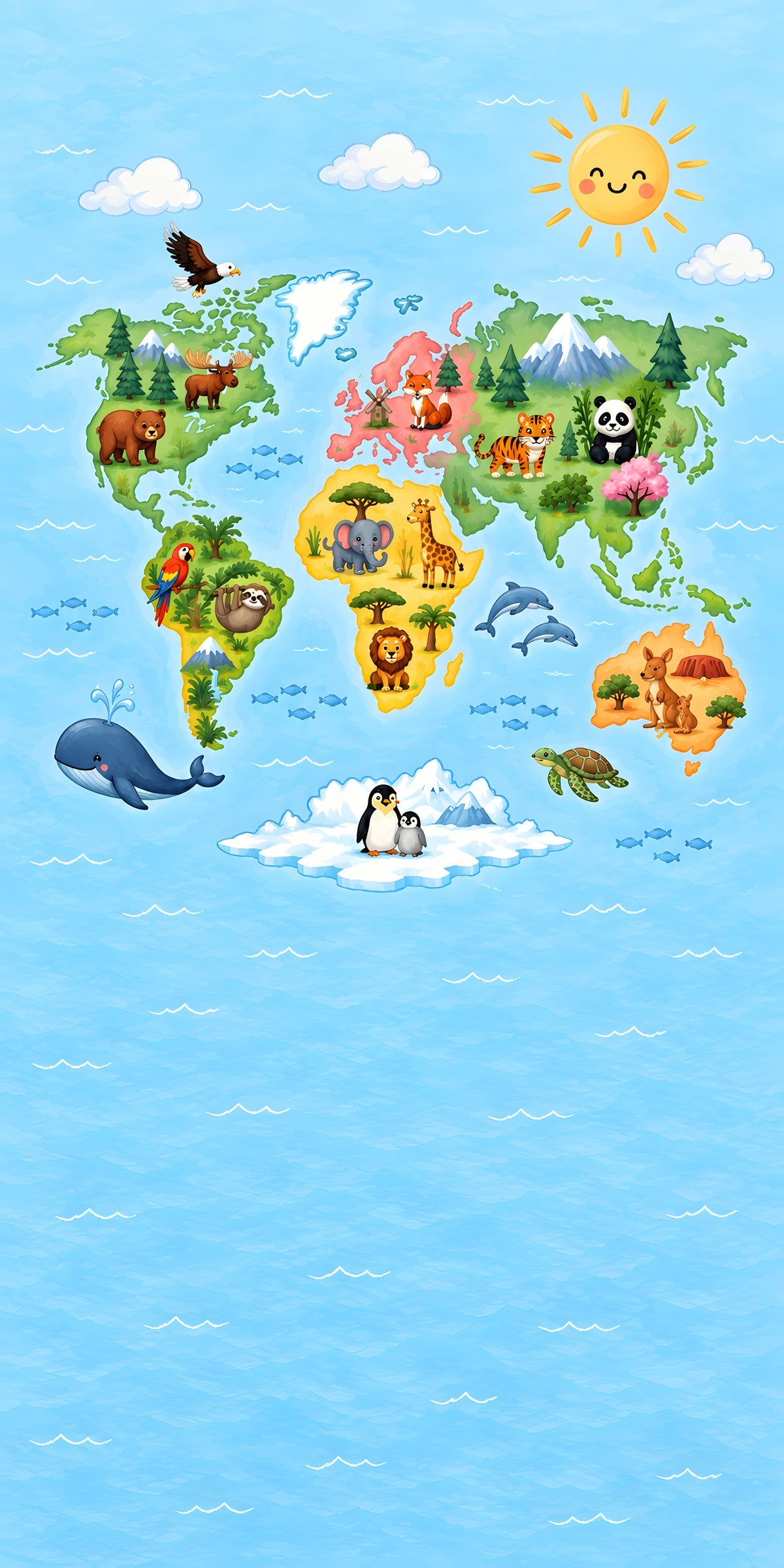 Kids World Map fridge wrap full design