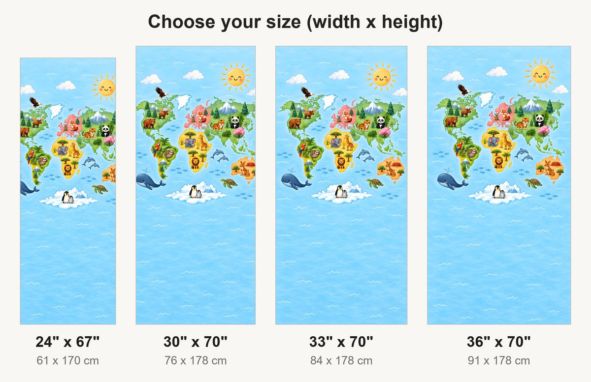 Kids World Map fridge wrap available sizes 24, 30, 33 and 36 inch