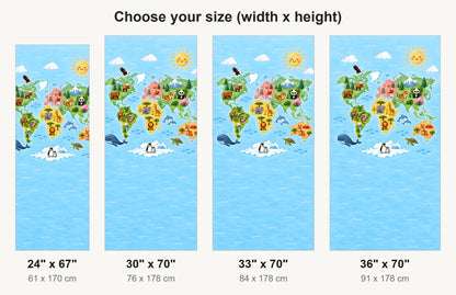 Kids World Map fridge wrap available sizes 24, 30, 33 and 36 inch