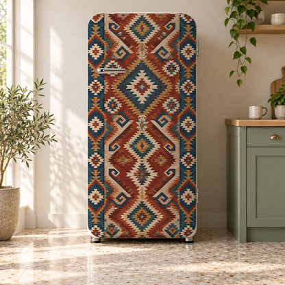 Kilim Pattern fridge wrap on a retro refrigerator