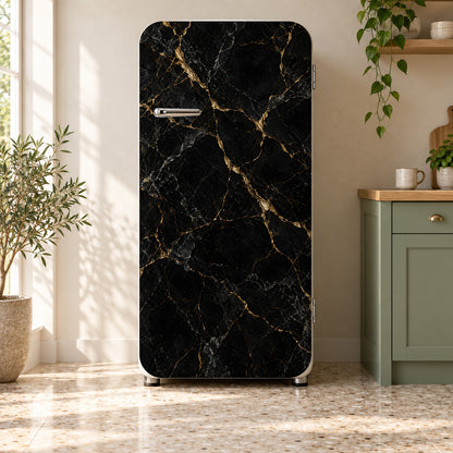 Kintsugi Marble fridge wrap on a retro refrigerator
