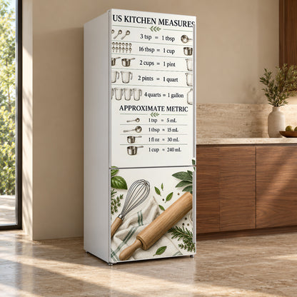 Kitchen Conversion Chart fridge wrap, refrigerator shown at an angle