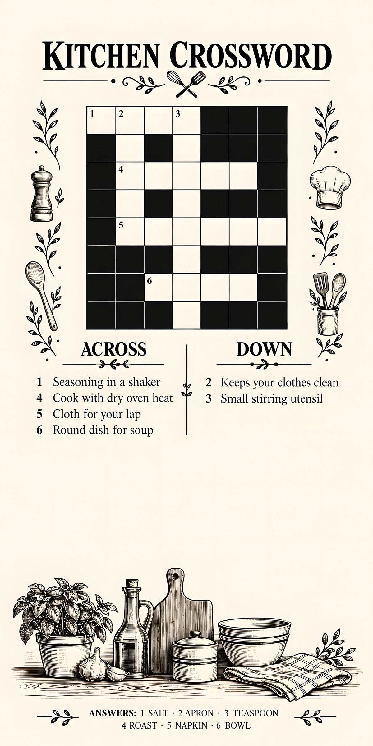 Kitchen Crossword Puzzle fridge wrap full design