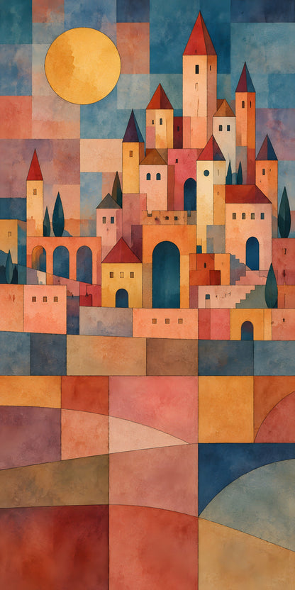 Klee-Inspired Castle & Sun fridge wrap full design