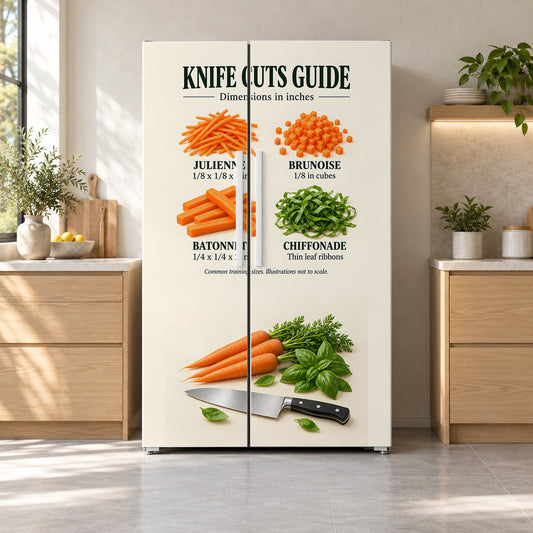 Knife Cuts Guide fridge wrap on a side-by-side refrigerator