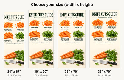 Knife Cuts Guide fridge wrap available sizes 24, 30, 33 and 36 inch