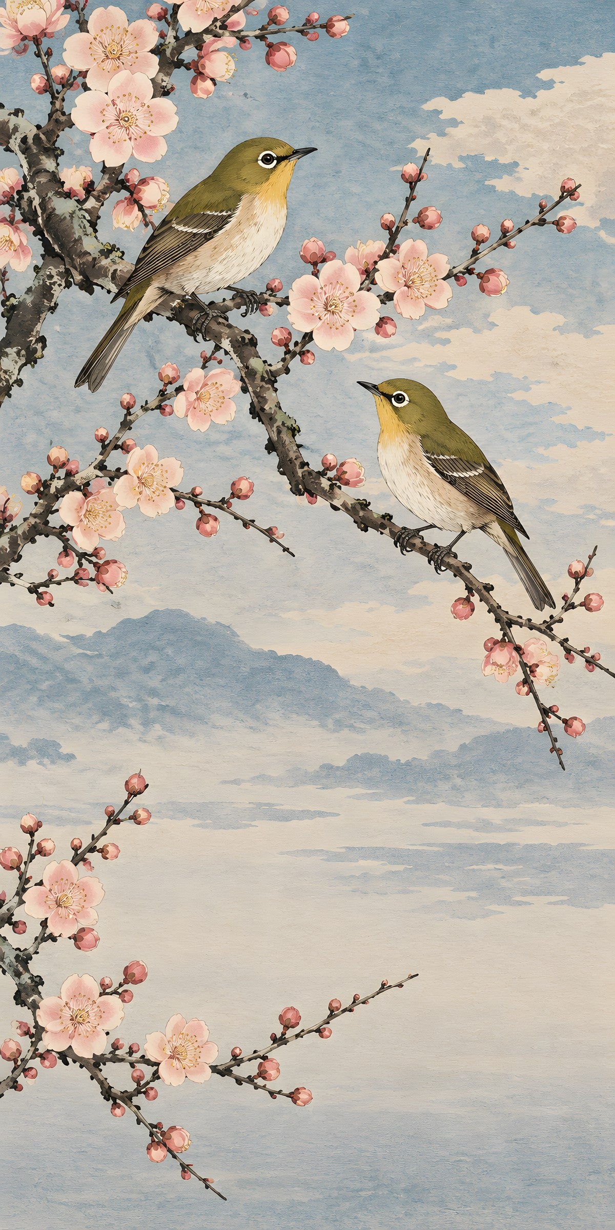 Koson-Inspired Birds & Blossoms fridge wrap full design