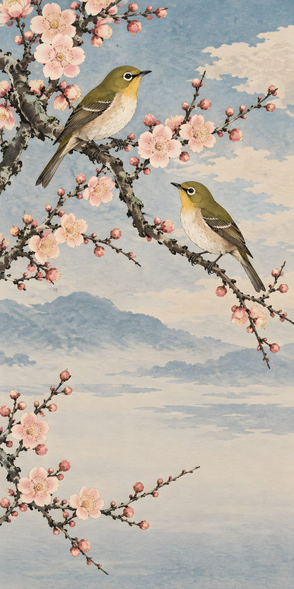 Koson-Inspired Birds & Blossoms fridge wrap full design