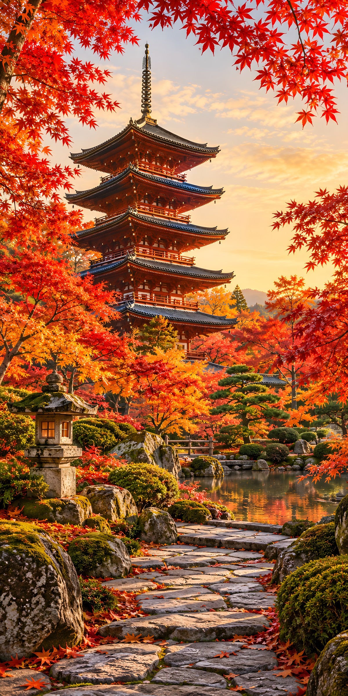 Kyoto Pagoda Autumn Maples fridge wrap full design
