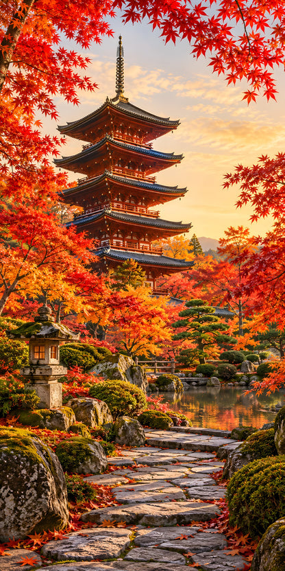 Kyoto Pagoda Autumn Maples fridge wrap full design