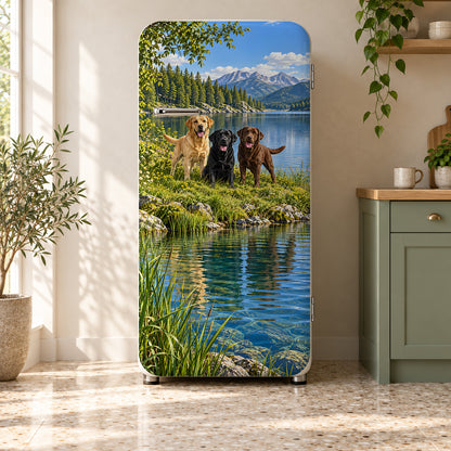 Labrador Retrievers fridge wrap on a retro refrigerator