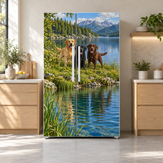Labrador Retrievers fridge wrap on a side-by-side refrigerator