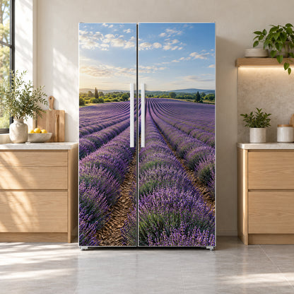 Lavender Field fridge wrap on a side-by-side refrigerator
