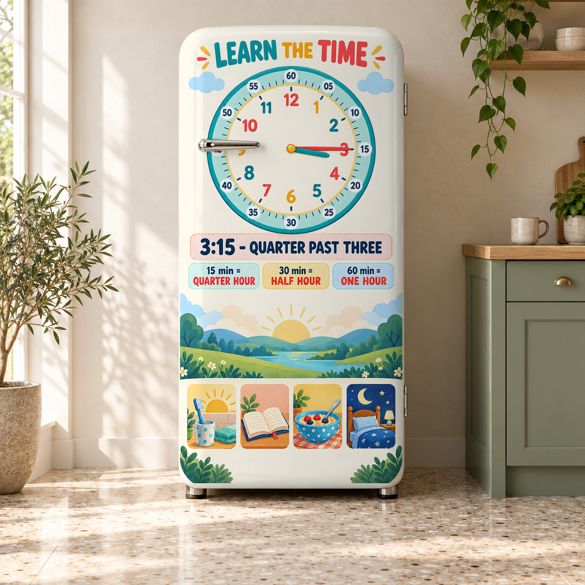 Learn the Time Clock fridge wrap on a retro refrigerator