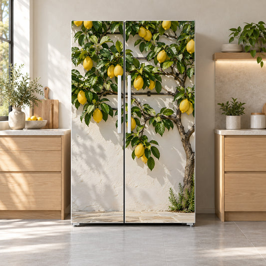 Lemon Tree fridge wrap on a side-by-side refrigerator