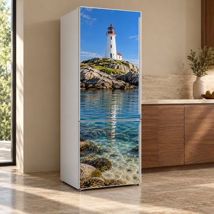 Lighthouse fridge wrap, refrigerator shown at an angle