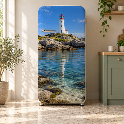 Lighthouse fridge wrap on a retro refrigerator