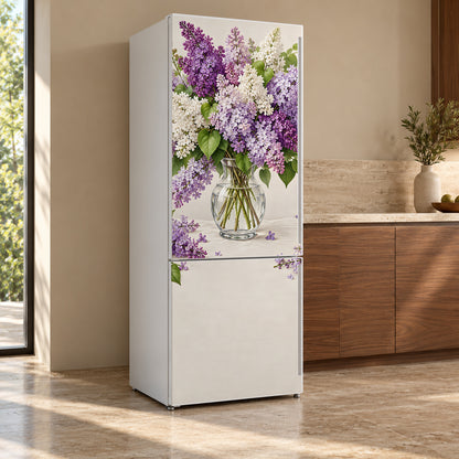 Lilacs fridge wrap, refrigerator shown at an angle