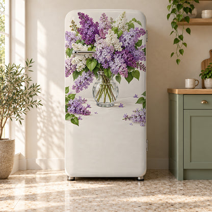 Lilacs fridge wrap on a retro refrigerator