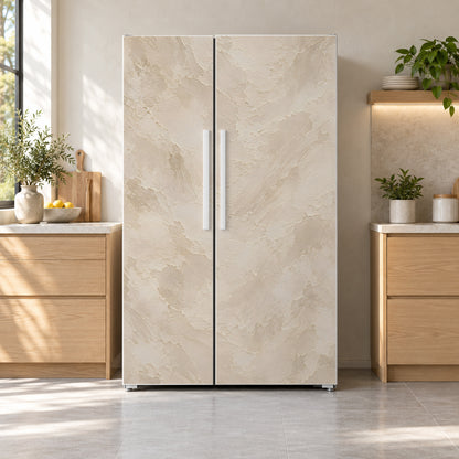 Limewash Plaster fridge wrap on a side-by-side refrigerator
