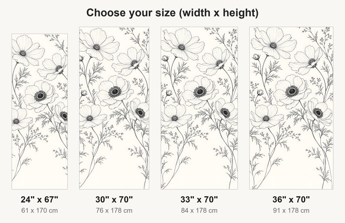 Black & White Line Art Florals fridge wrap available sizes 24, 30, 33 and 36 inch