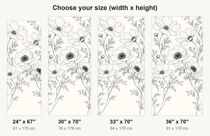 Black & White Line Art Florals fridge wrap available sizes 24, 30, 33 and 36 inch