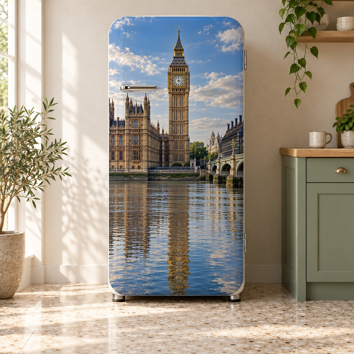 London Big Ben fridge wrap on a retro refrigerator