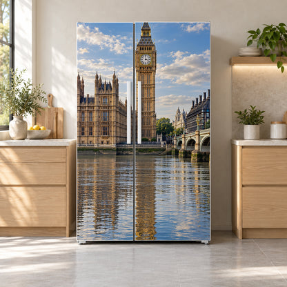 London Big Ben fridge wrap on a side-by-side refrigerator