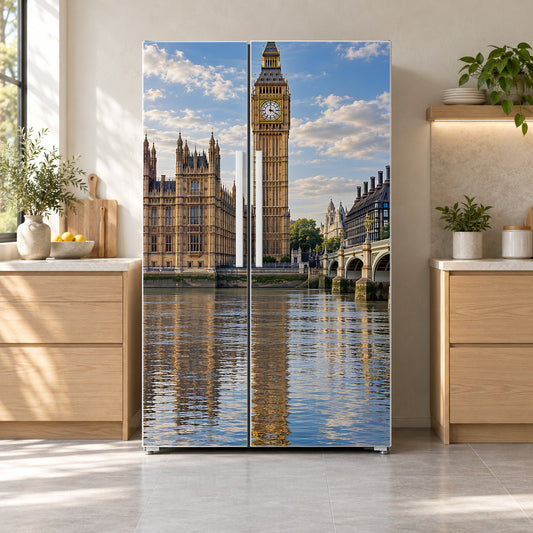 London Big Ben fridge wrap on a side-by-side refrigerator