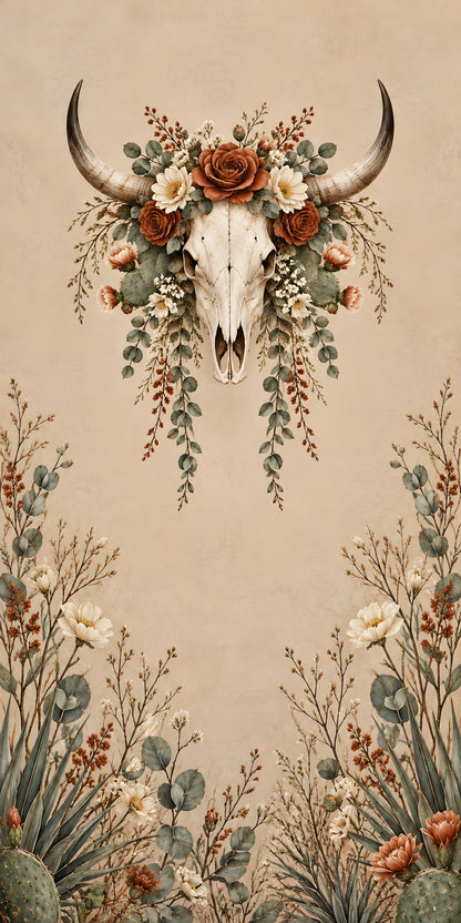 Longhorn Skull & Florals fridge wrap full design