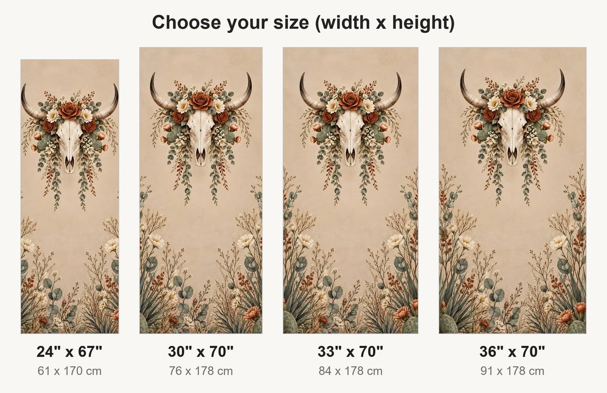 Longhorn Skull & Florals fridge wrap available sizes 24, 30, 33 and 36 inch