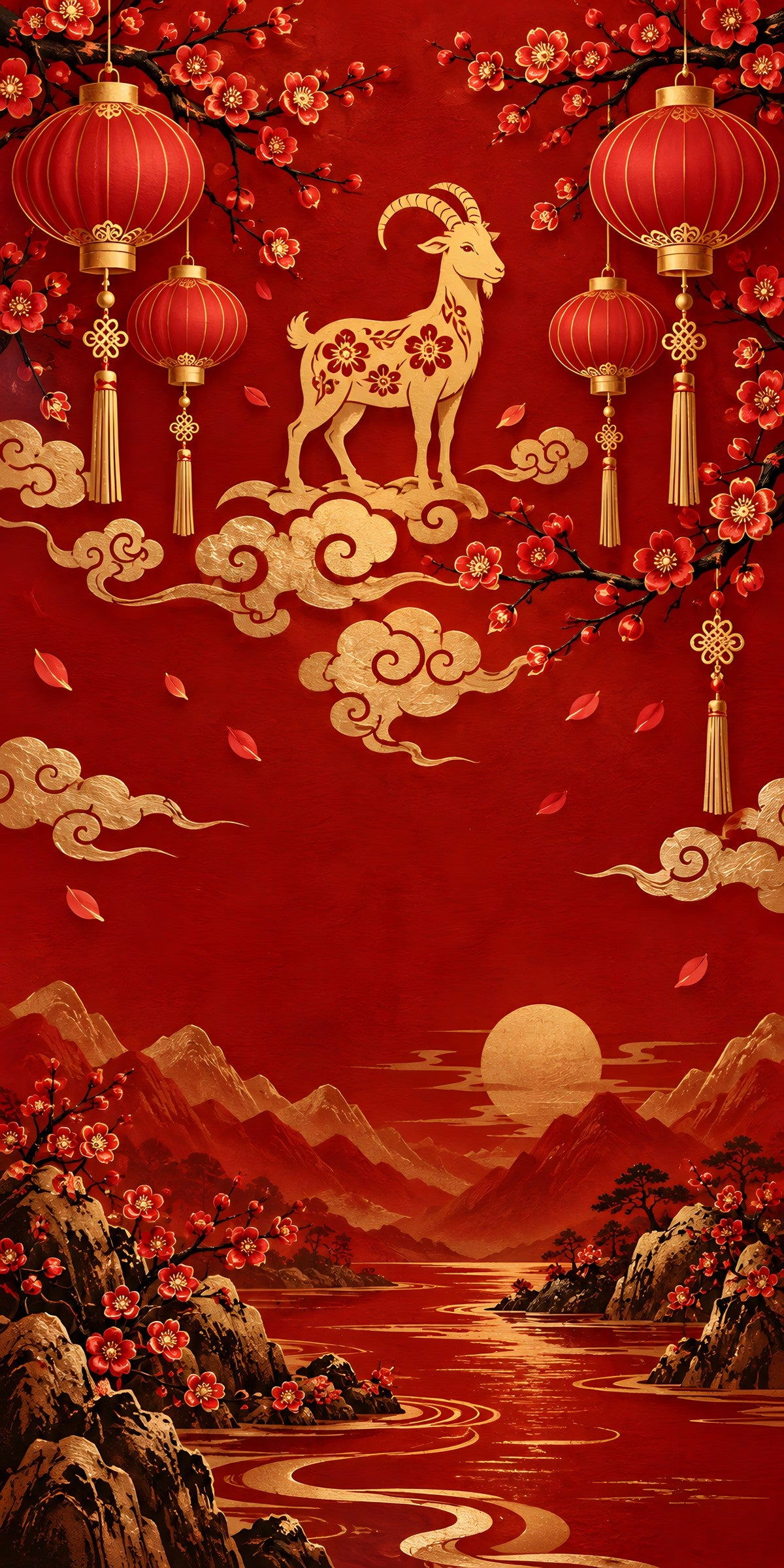 Lunar New Year Red & Gold fridge wrap full design
