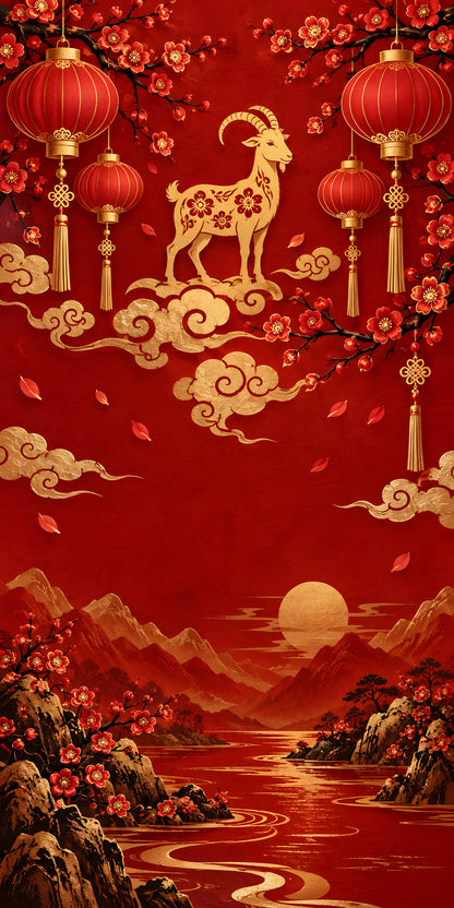 Lunar New Year Red & Gold fridge wrap full design