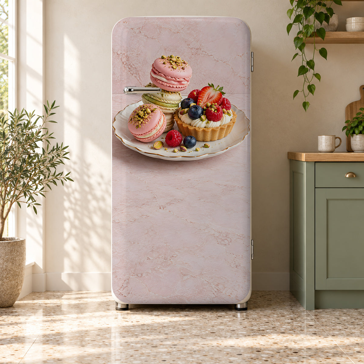 Macarons & Desserts fridge wrap on a retro refrigerator