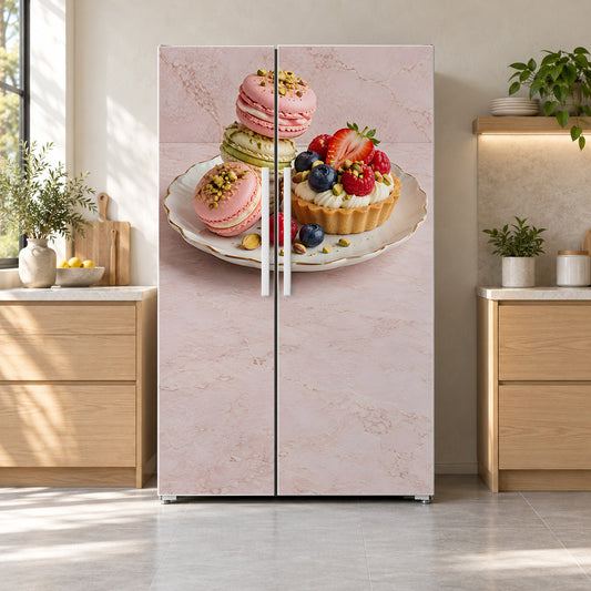 Macarons & Desserts fridge wrap on a side-by-side refrigerator