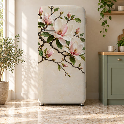 Magnolia Branch fridge wrap on a retro refrigerator