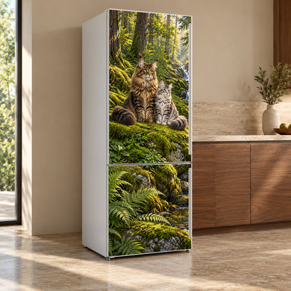 Maine Coon Cats fridge wrap, refrigerator shown at an angle